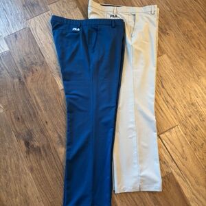 Fila Two Pair Khaki Tan Navy Blue Stay The Course Golf Pants Men's Size 38 X 32